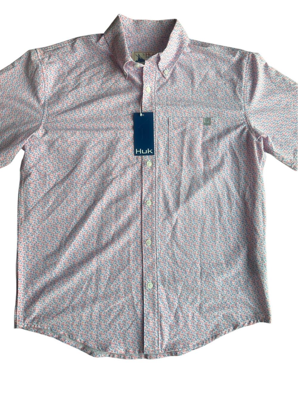 NWT Huk Kona Jig Fishing Shirt Small Button Front Performance Short Sleeve